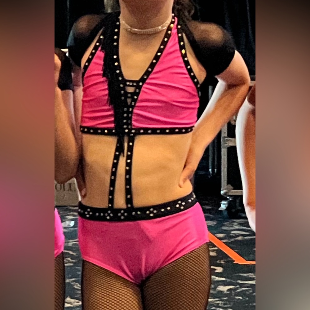 Custom Pink and Black Two-Piece Jazz Dance Costume (10-12)